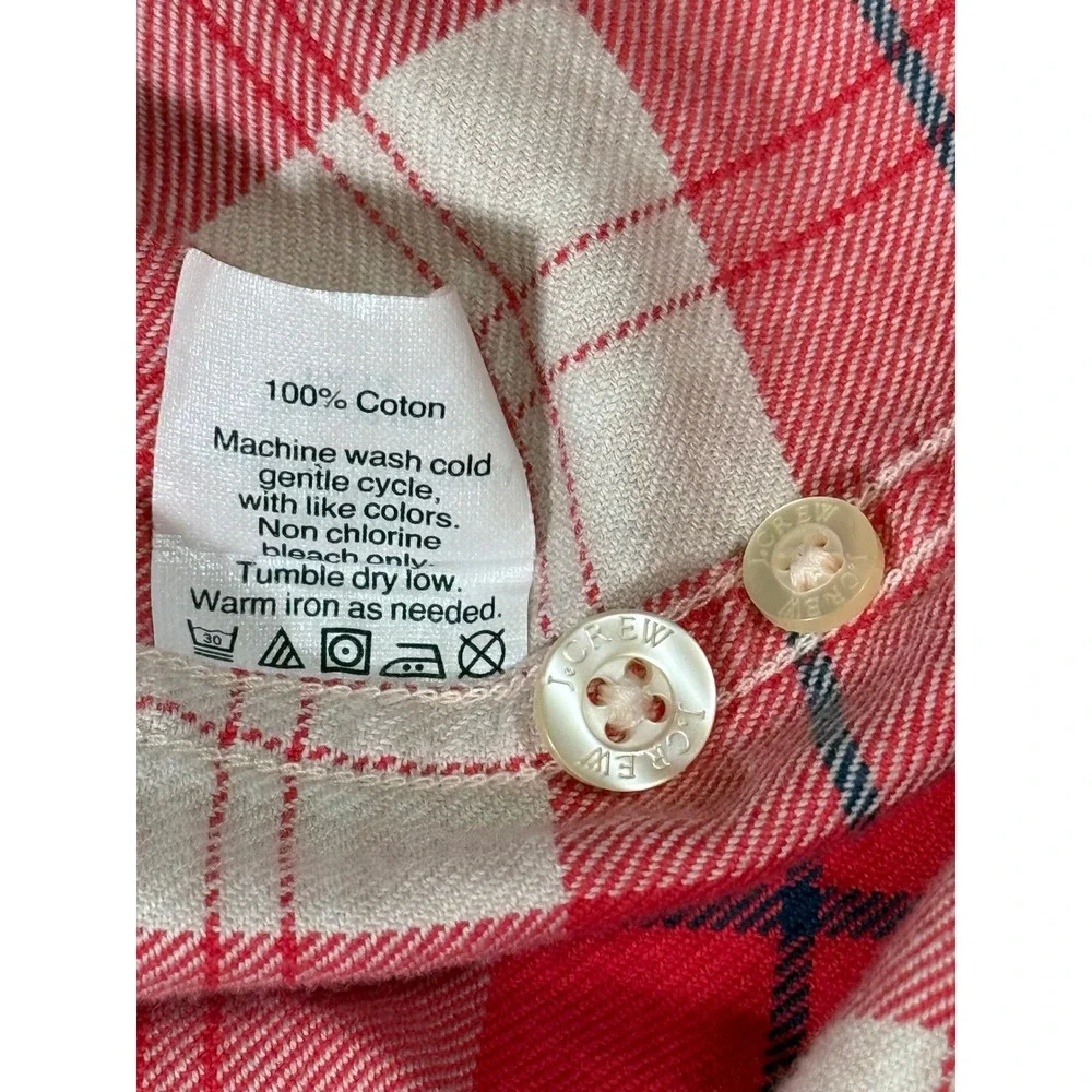 J.Crew Mens XL Red White Plaid Flannel Cotton Button Down Shirt Style 02454 FA14